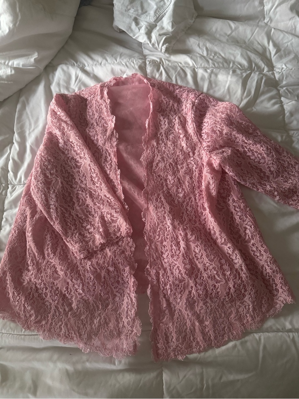 Vintage Girls' Pink Lace Jacket - Lightweight Open Front